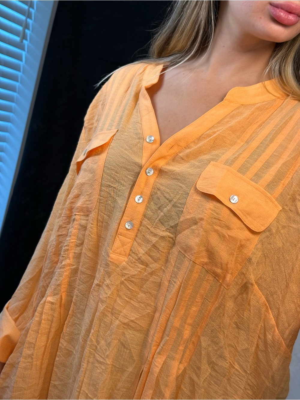 Ruby Rd. Peach-Orange Split-Neck Button Tunic - Picture 2 of 8